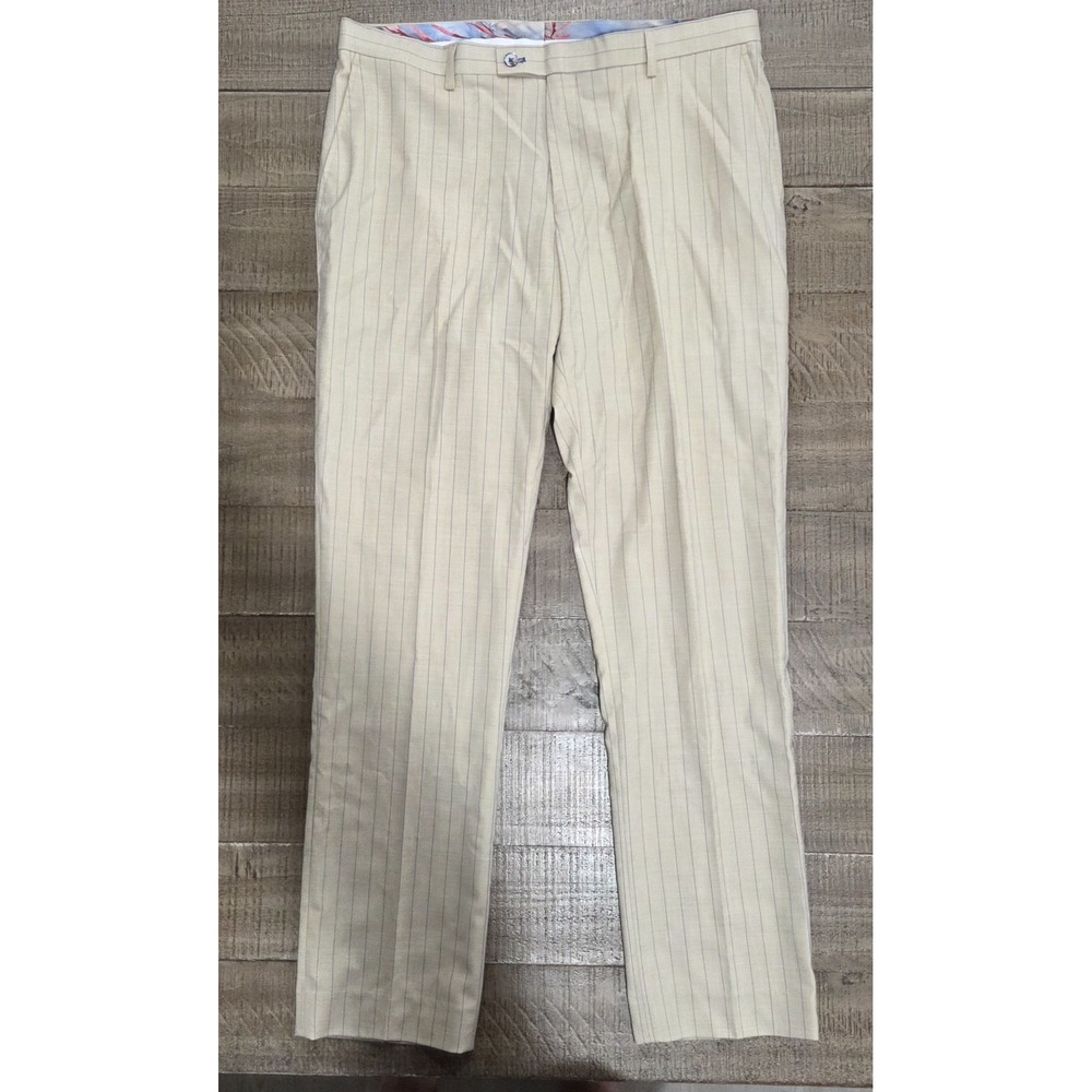Mens Paisley & Gray Tan Pinstripe Slim Fit Dress Pants W34 L32